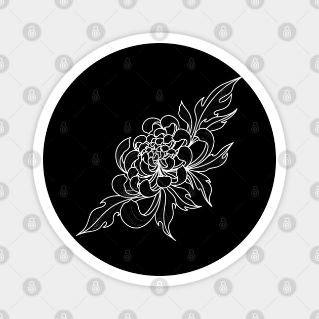 White Peony Flower Magnet by Print Art Station